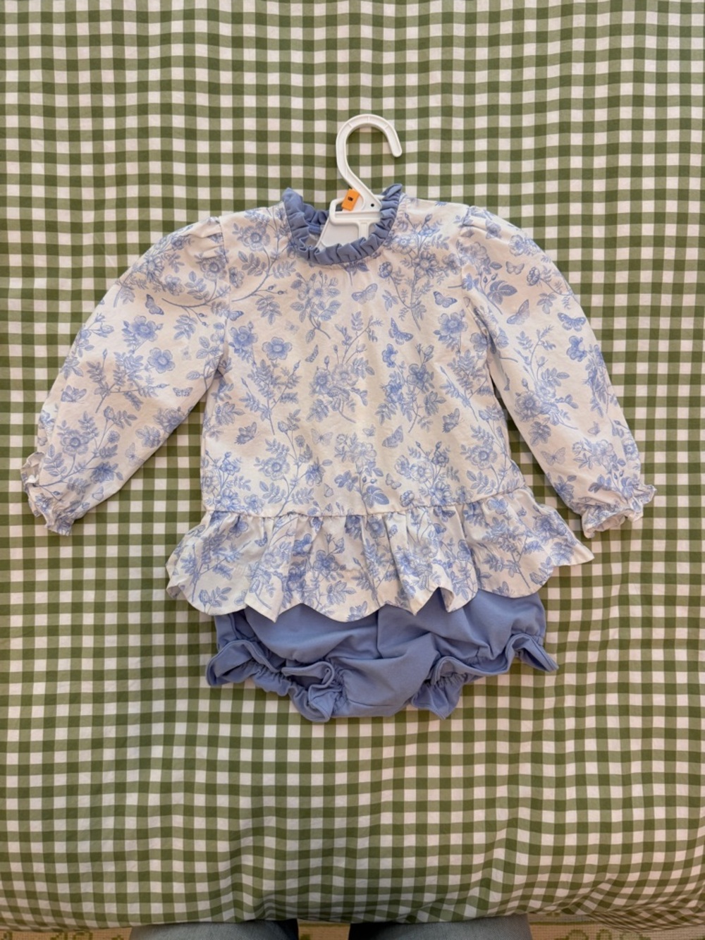 Stitchy Fish - Blue Floral Ruffle Baby Top with Matching diaper cover, size 18M